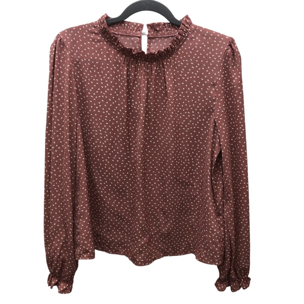Unbranded Womens Large Dusty Rose Polka Dot Blouse Ruffle Mock Neck Work Top
